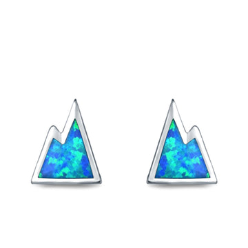 Mountain Stud Earrings Lab Created Blue Opal 925 Sterling Silver